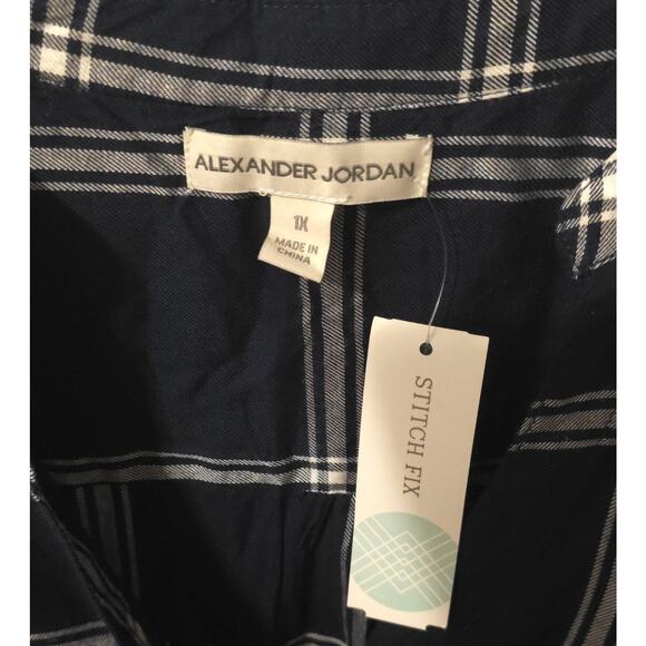 Alexander Jordan Shirt Women's 1X Navy Blue Plaid NWT Feddy Henley Oversized - Picture 3 of 5